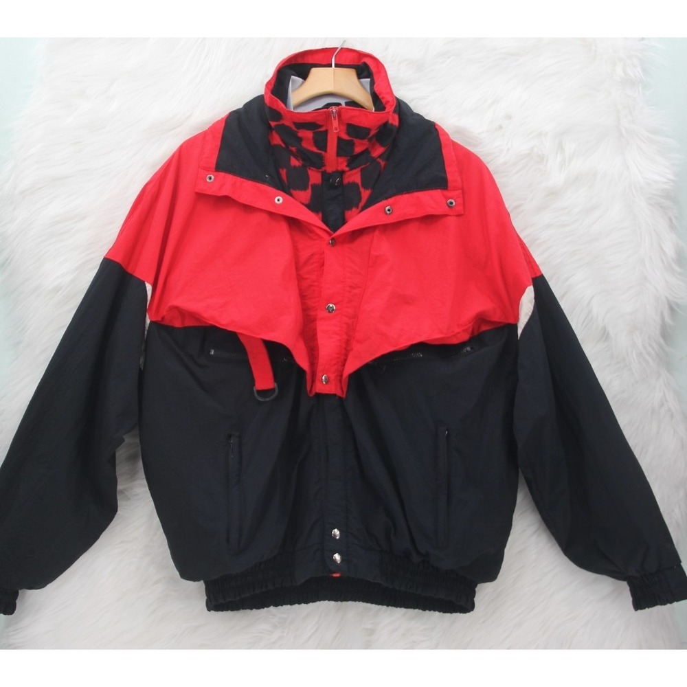 Vintage 1993 Winston Coat With Hoodie Size XL Black Red Check Pockets